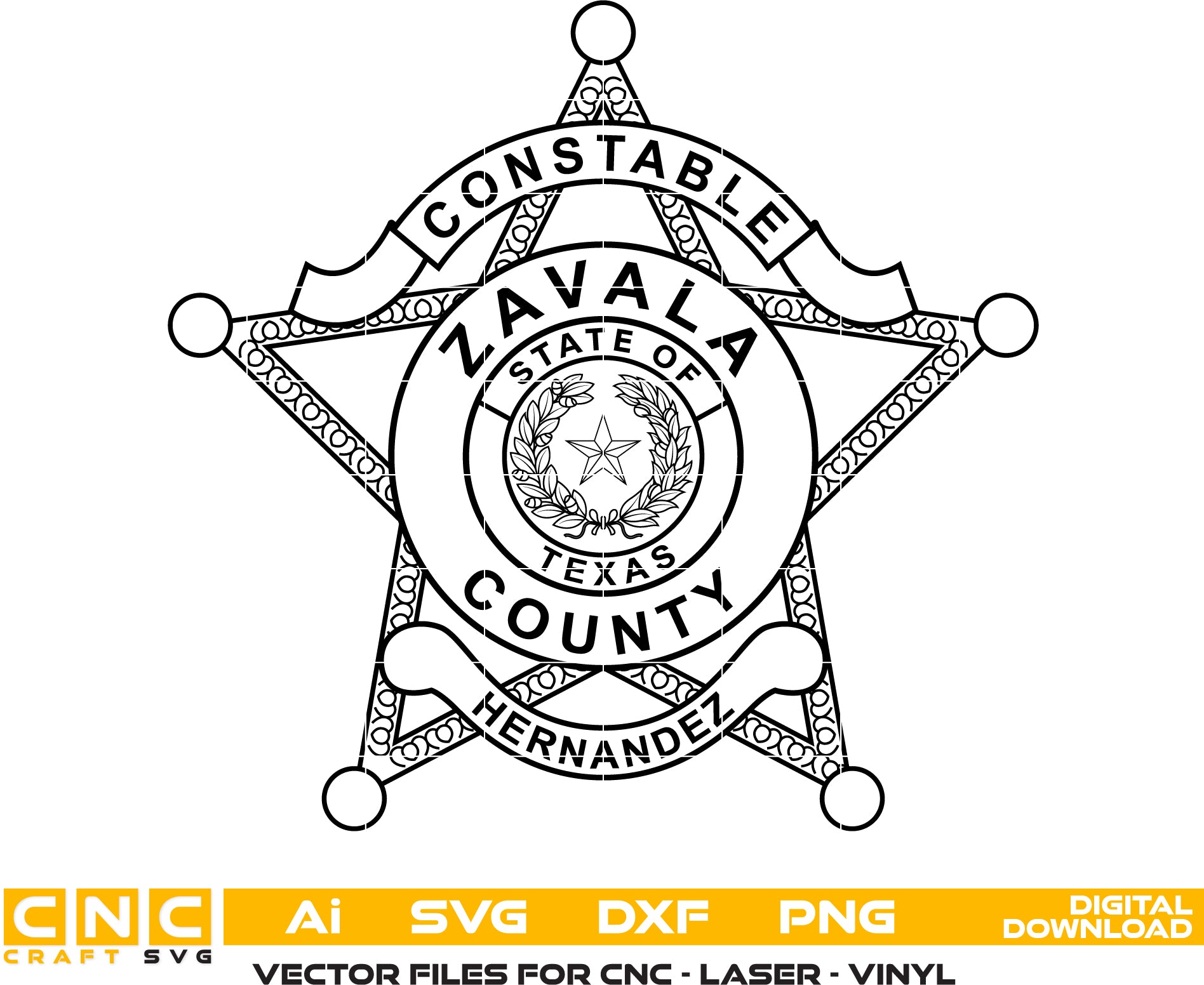 Zavala County Texas Constable Badge Vector Art – Digital Download