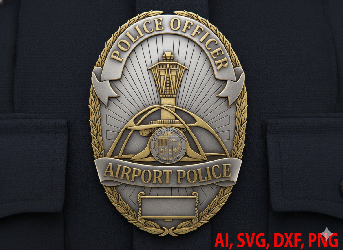 City of Los Angeles Airport Police Badge SVG, LA Airport Police Badge Vector, Airport Police Badge SVG, Los Angeles Airport Police Emblem, Law Enforcement Airport Badge, Badge Engraving File