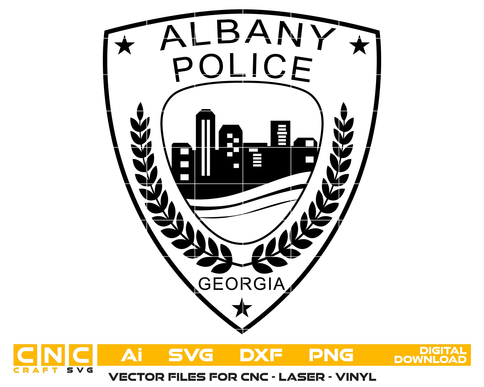 Albany GA Police Department Patch SVG
Georgia Law Enforcement Shield Vector
City Skyline Police Engraving File
Laurel Branch Patch Sign CNC File
Law Enforcement Patch Vector for Lasers