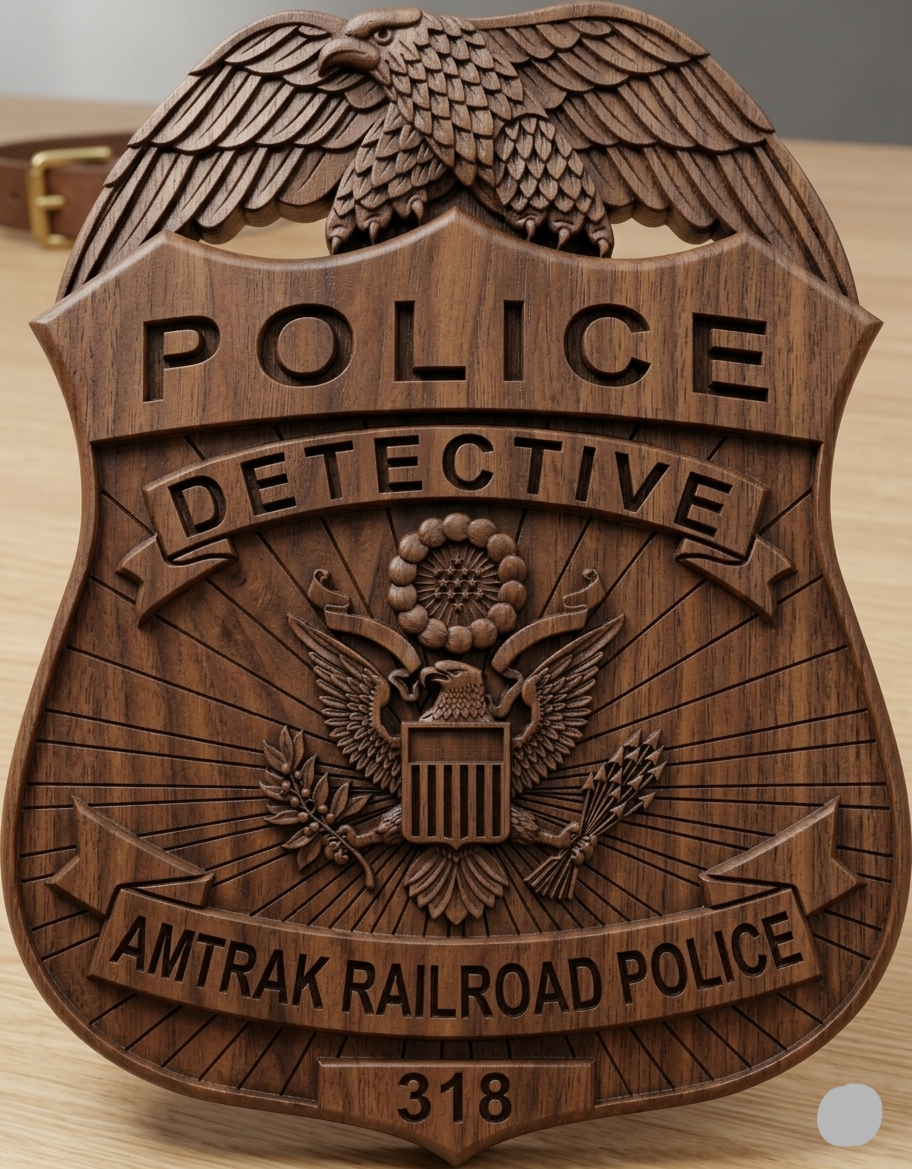 Amtrak Railroad Police Badge SVG for CNC
Detective Shield Vector Design for Laser Engraving
Amtrak Police Emblem for CNC Wood Carving