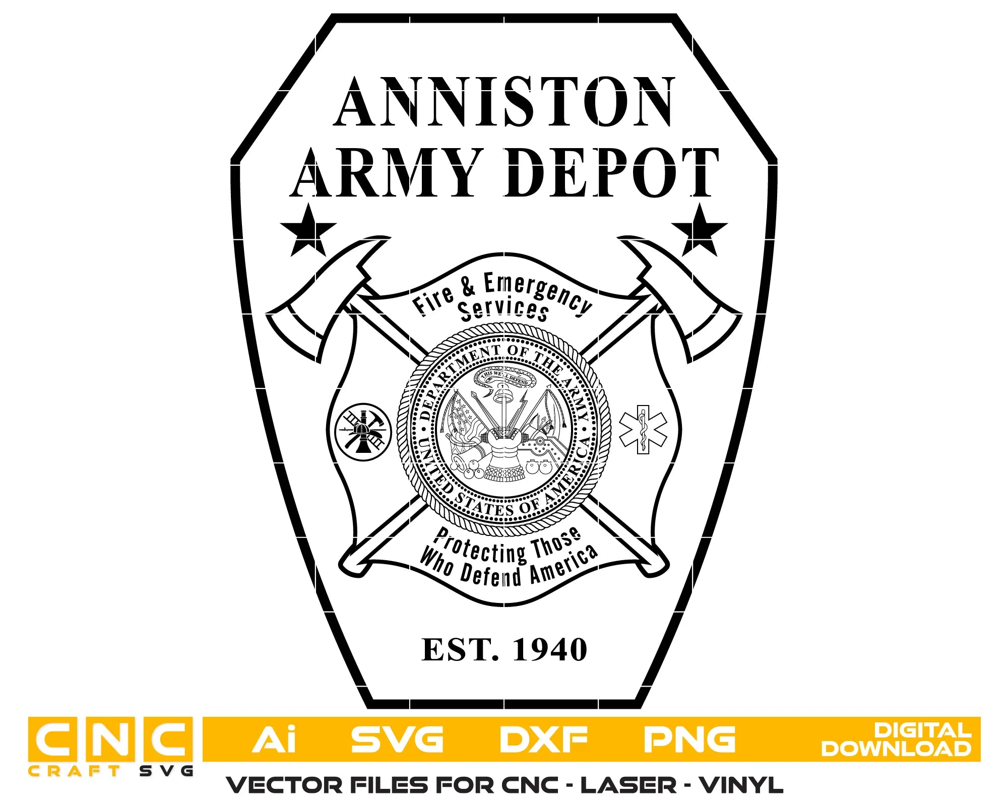 Anniston Army Depot Fire Emergency Services Patch SVG Military Firefighter Vector
