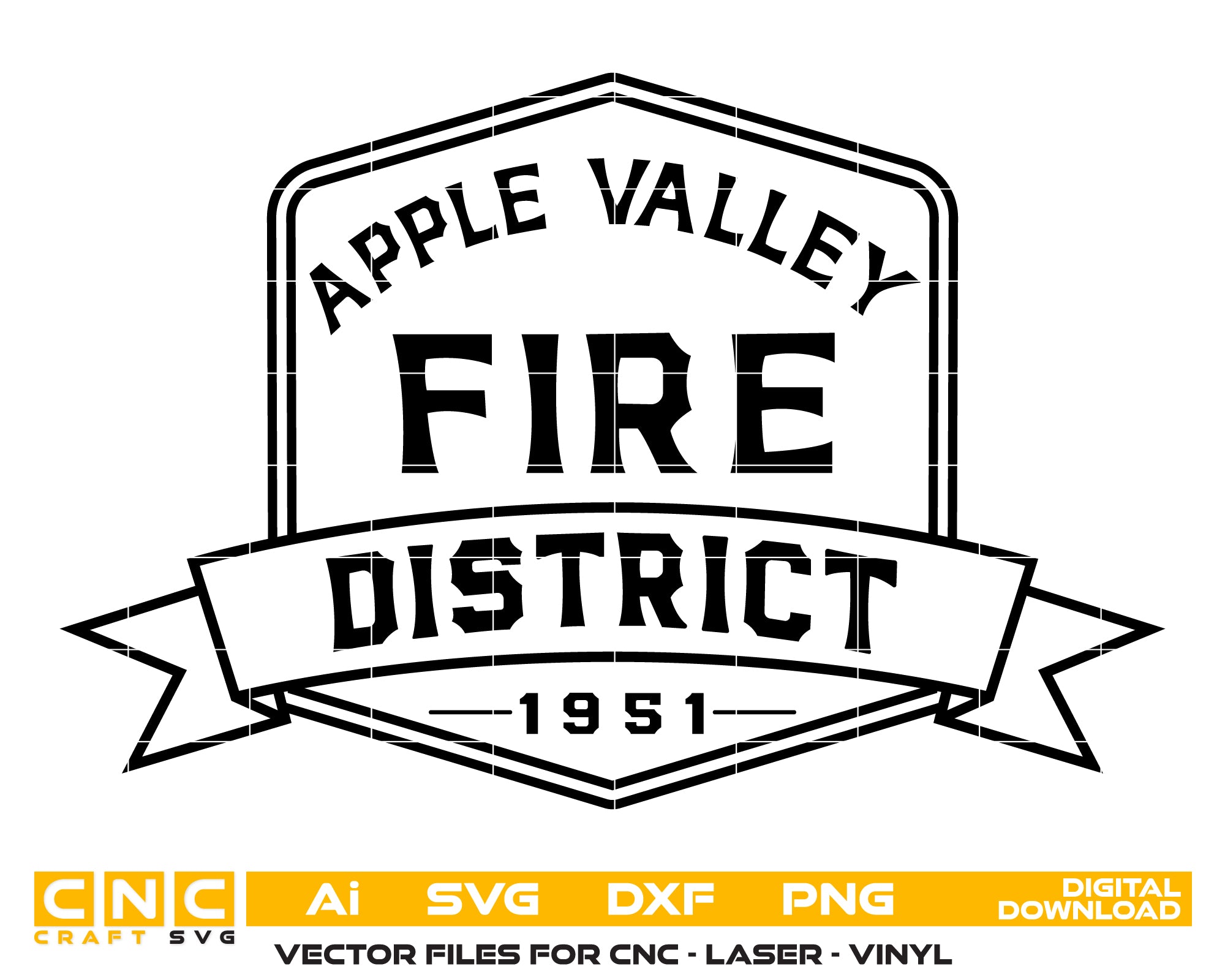 Apple Valley Fire District Logo SVG
Geometric Firefighter Shield Vector
Bold Typography Fire Dept Engraving File
Ribbon Banner Fire District CNC File
Fire Station Logo Vector for Lasers