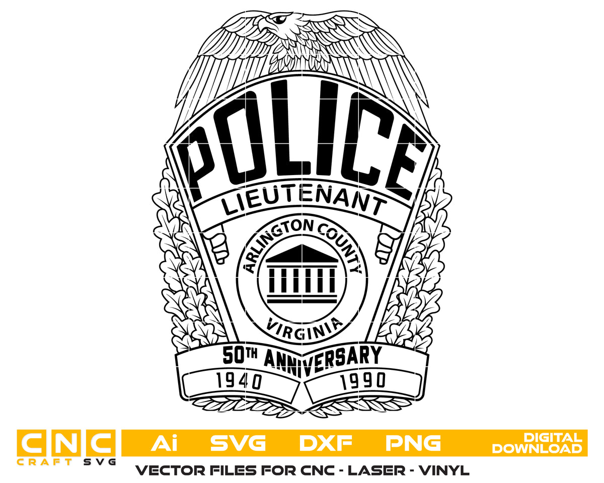 Arlington County Police Lieutenant Badge SVG Virginia Law Enforcement Vector