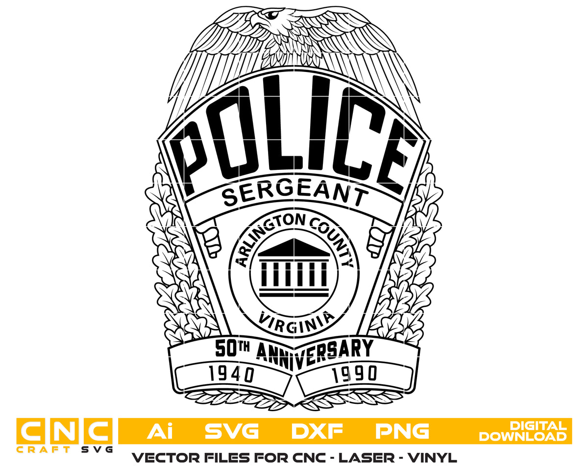 Arlington County Police Sergeant Badge SVG Virginia Law Enforcement Vector
