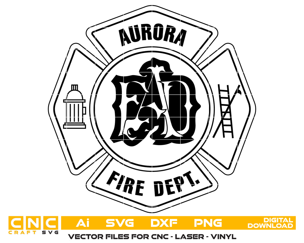 Aurora Fire Department Badge SVG Illinois Maltese Cross Vector