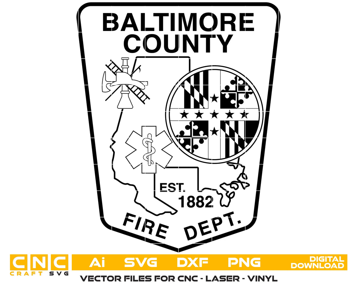 Baltimore County Fire Department Patch Maryland SVG Firefighter Vector