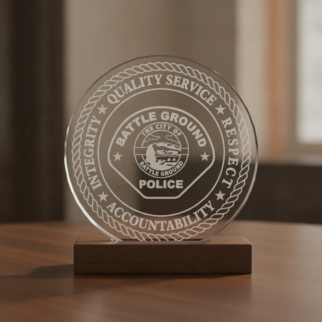 Battle Ground WA Police Patch SVG
Washington Law Enforcement Circular Vector
City of Battle Ground Seal Engraving File
Rope Border Police Patch CNC File
Core Values Police Vector for Lasers