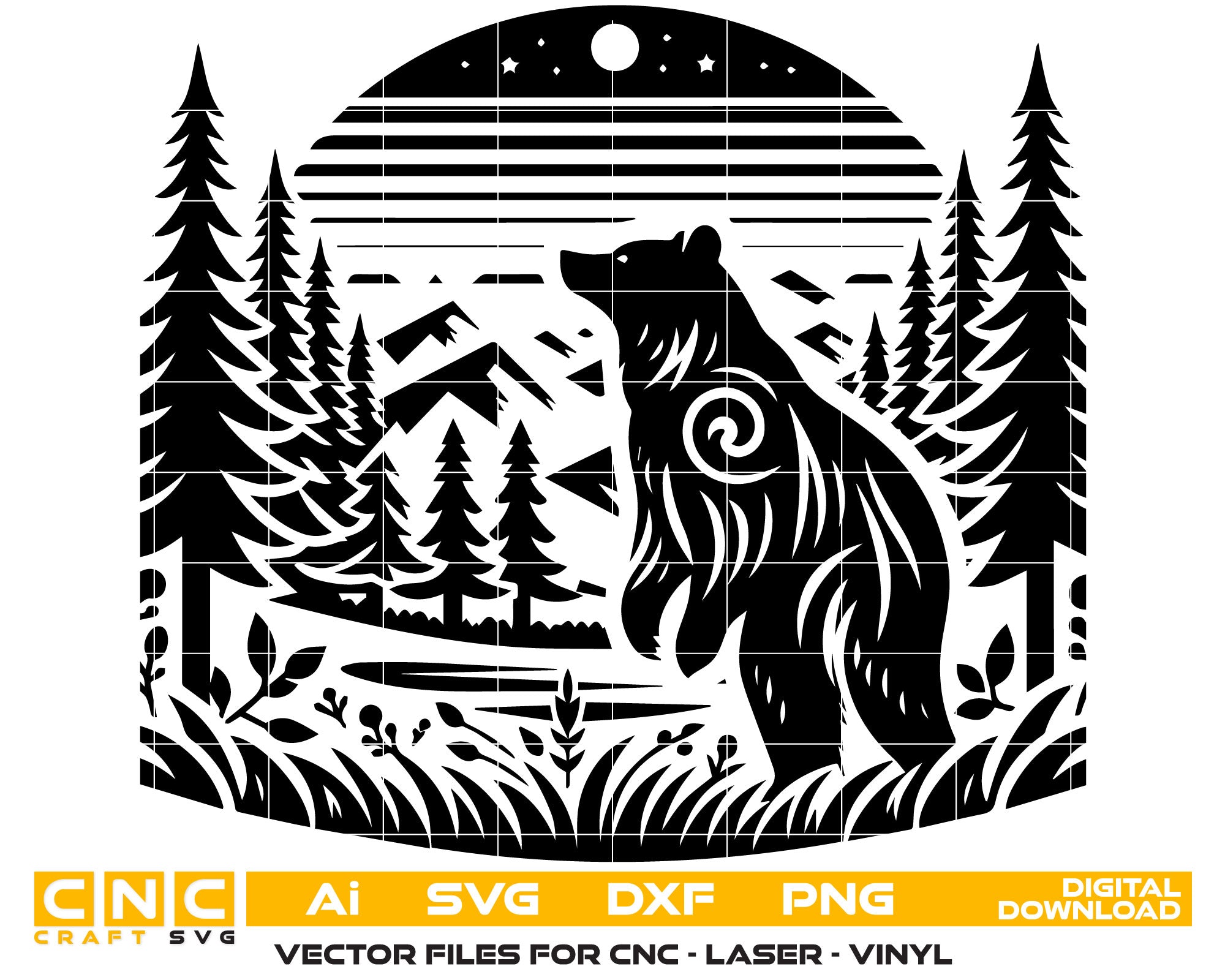 Bear & Tree Vector SVG