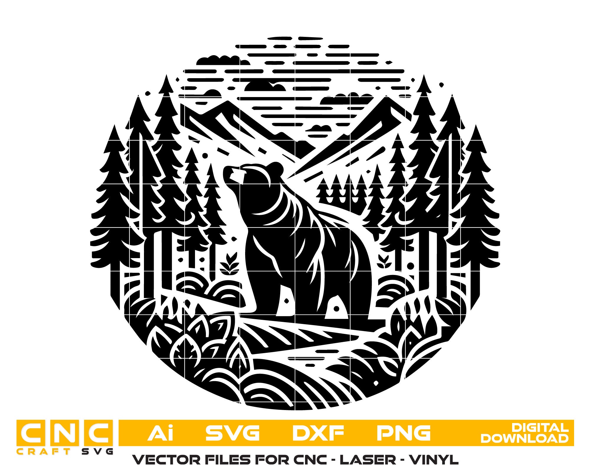Bear & Tree Vector SVG