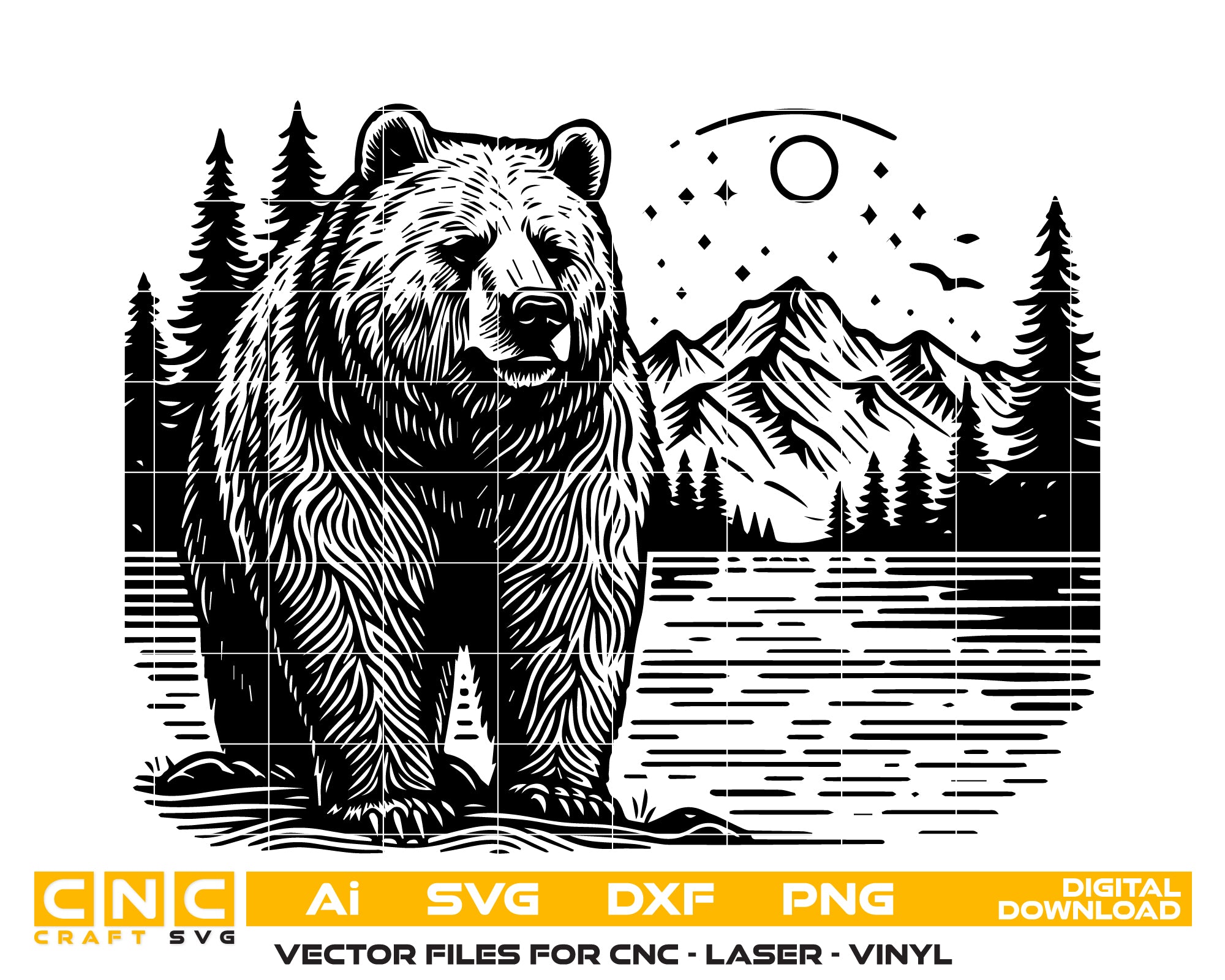 Bear & Mountain Vector SVG