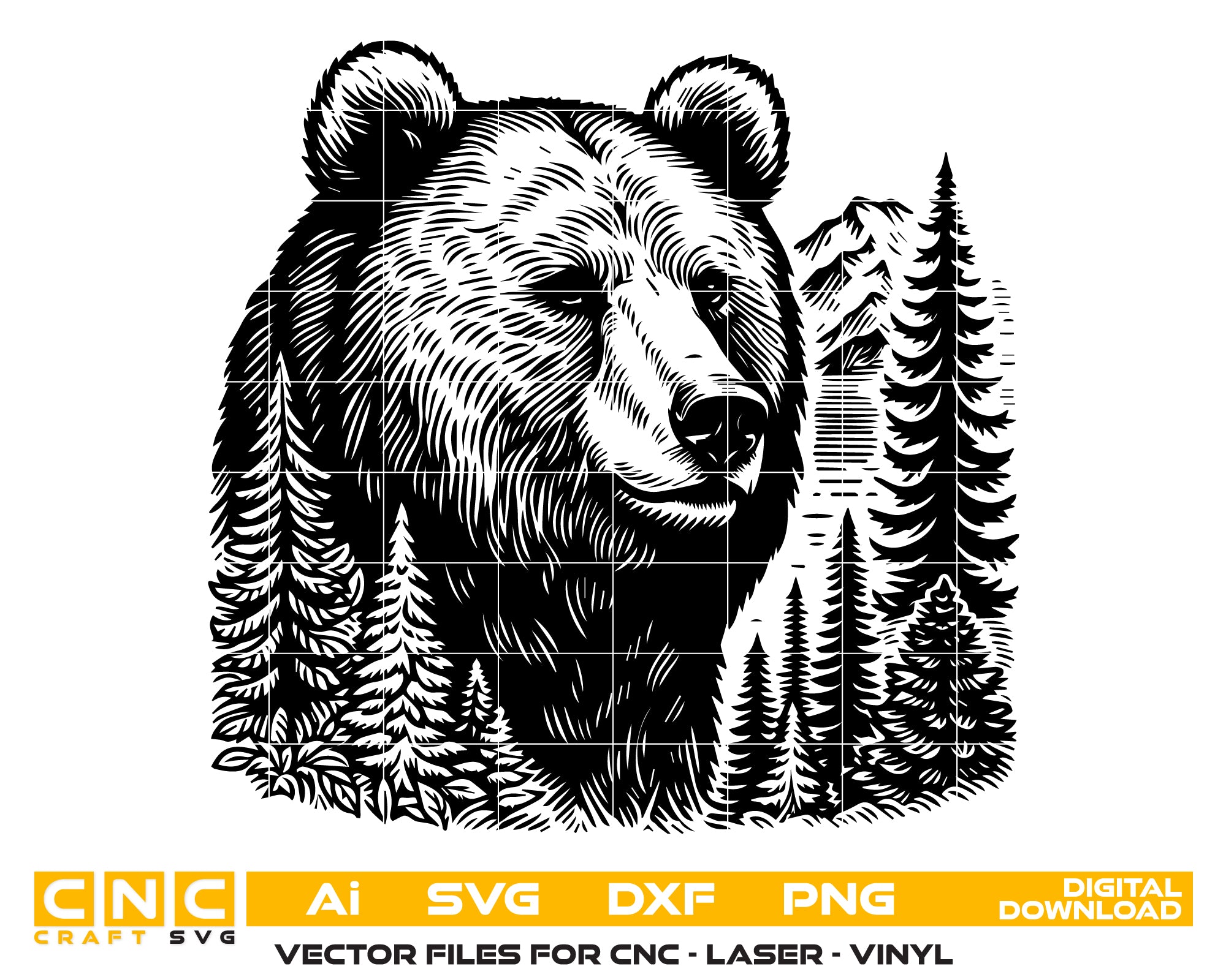 Bear & Pine Tree Vector