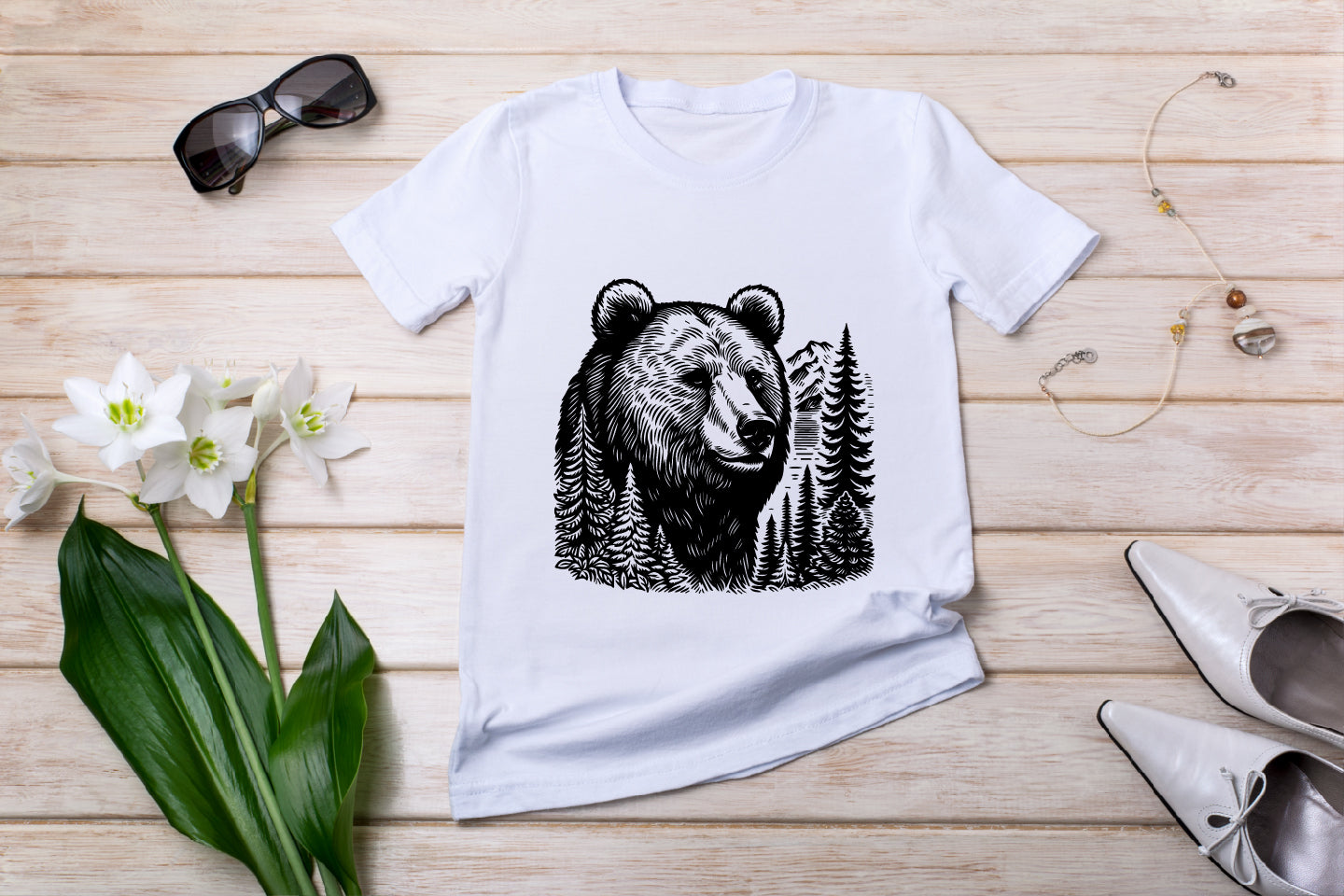 Bear & Pine Tree Vector