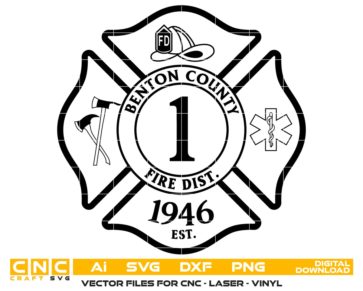 Benton County Fire District Badge SVG Firefighter Vector