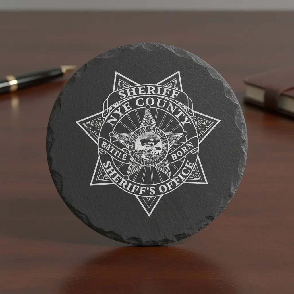 Nye County Sheriff Badge SVG
Nevada Law Enforcement Vector Design
7-Point Star Sheriff Badge Engraving File
Nye County NV Sheriff Sign CNC File
Nevada State Seal Police Vector for Lasers