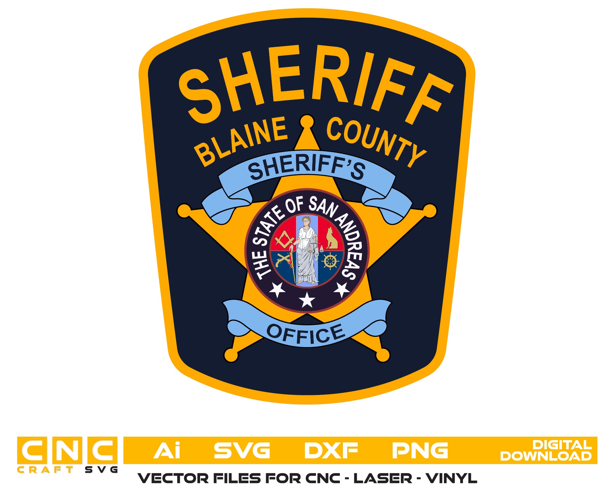 Blaine County Sheriffs Office Badge SVG
Law Enforcement Badge Vector Design
Sheriff Office Badge Engraving File
Blaine County Sign CNC File
Sheriff Badge Vector for Laser Cutting