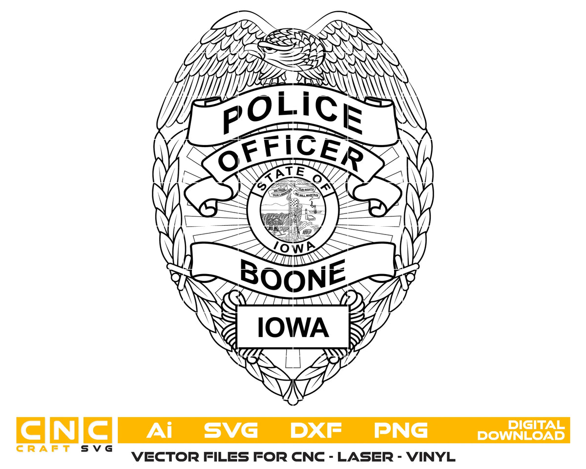Boone Police Officer Badge SVG Iowa Law Enforcement Vector