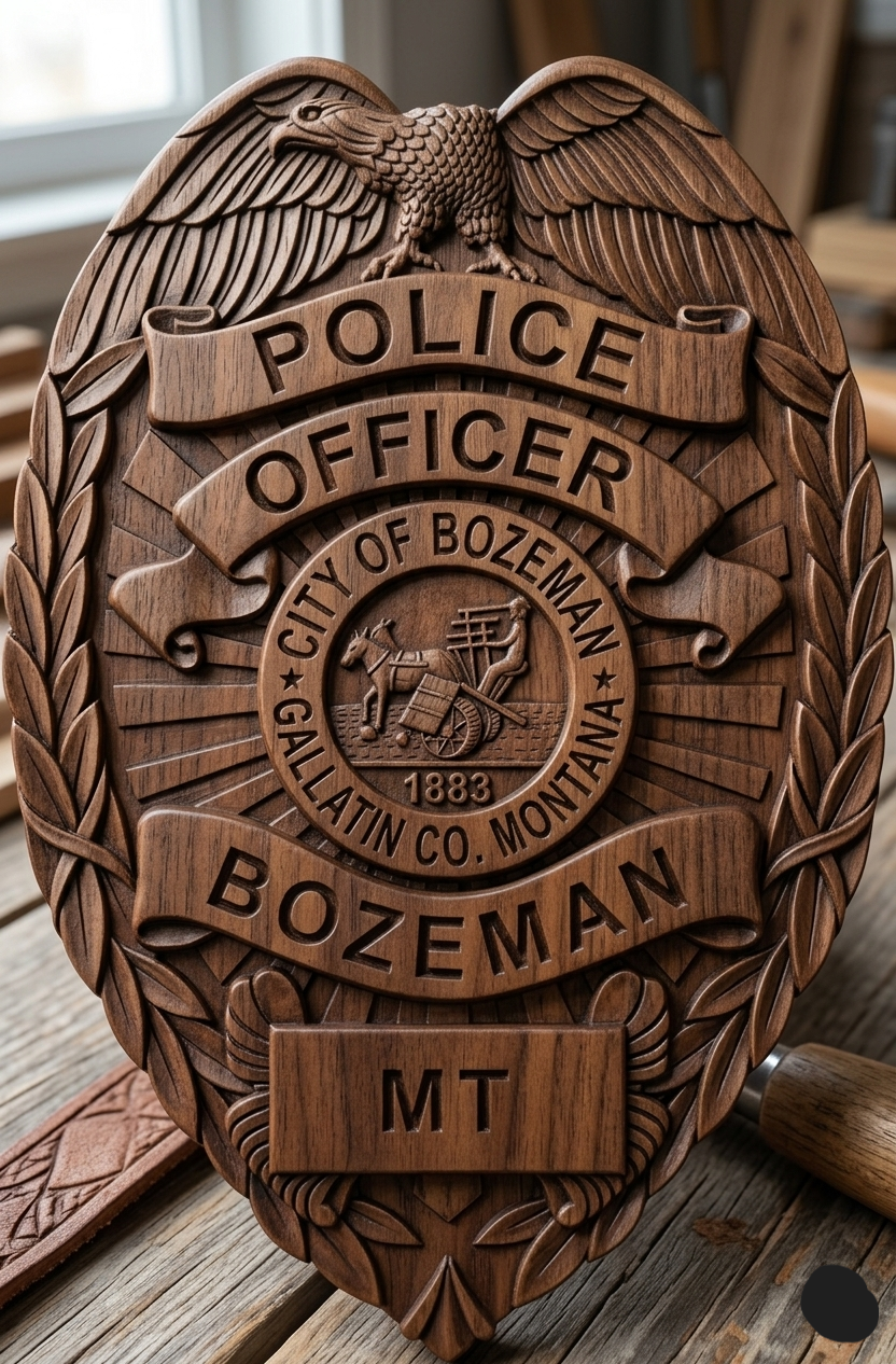 City of Bozeman Police Badge SVG for CNC
Bozeman Montana Police Officer Shield Vector
Montana Law Enforcement Emblem for Laser Engraving
