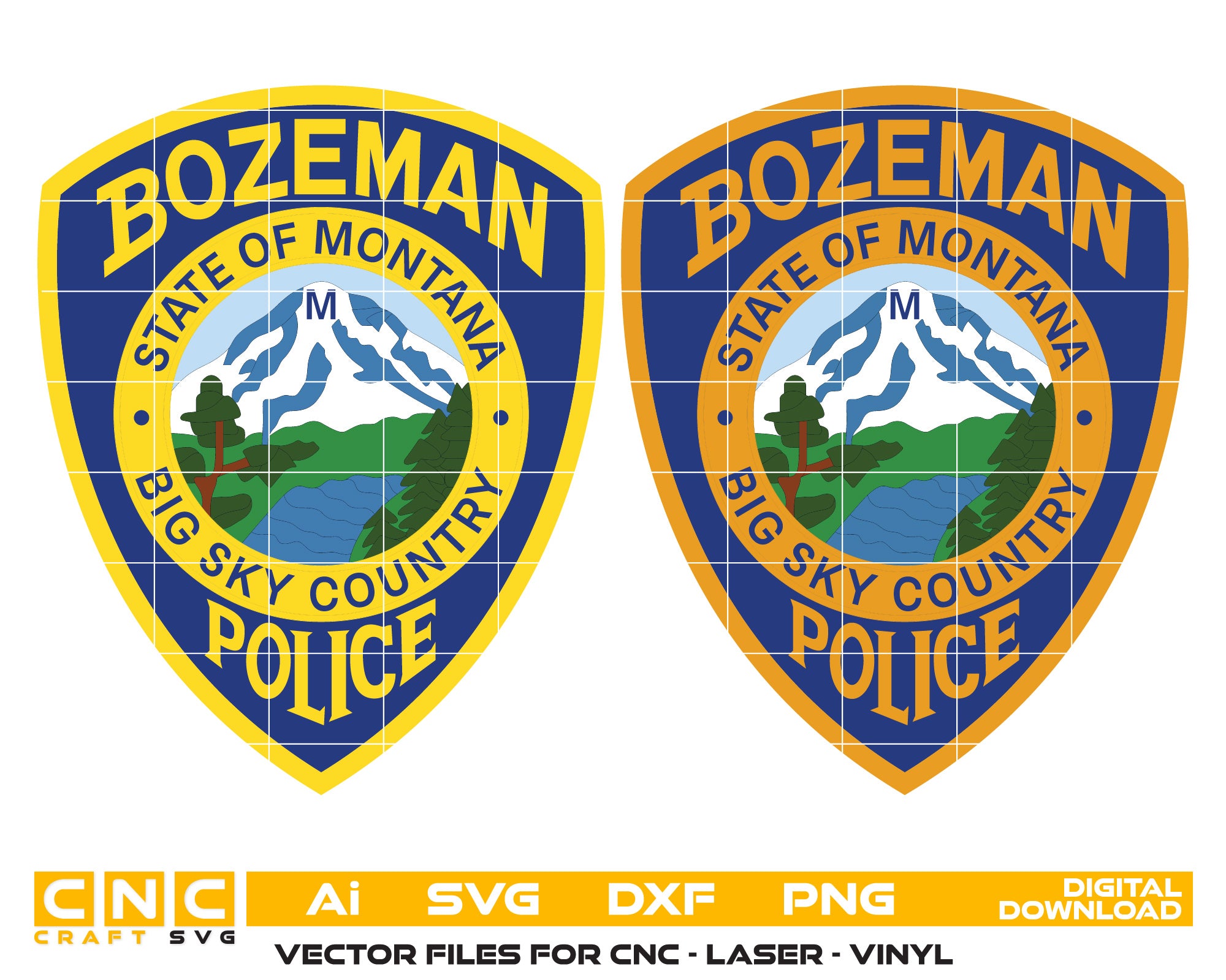 Bozeman Police Patch Color SVG
Montana Police Blue and Gold Vector
Big Sky Country Police Emblem Color
Law Enforcement Patch for Sublimation
Bozeman MT Police Logo Printable