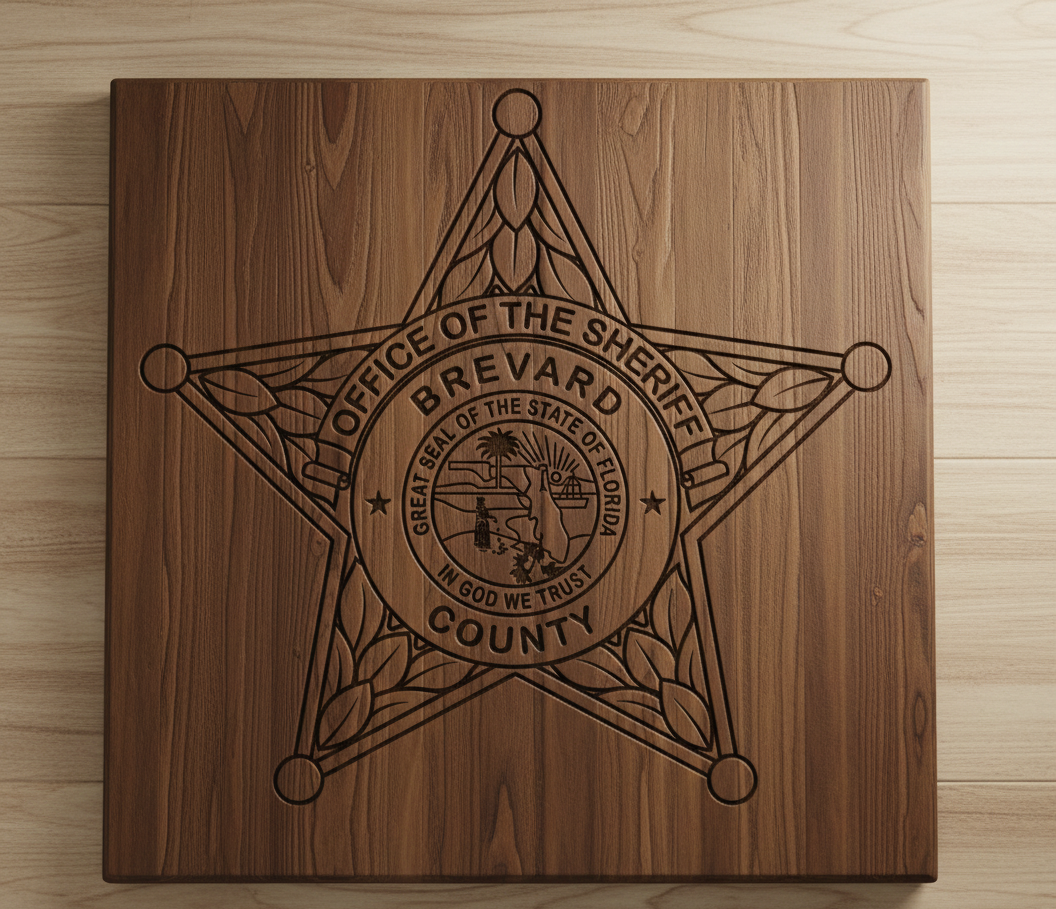 Brevard County Florida Sheriff Office SVG
Florida Office of the Sheriff Badge Vector
Brevard County FL Star Badge CNC File
Law Enforcement Logo for Laser Engraving
Brevard County Sheriff Emblem Design