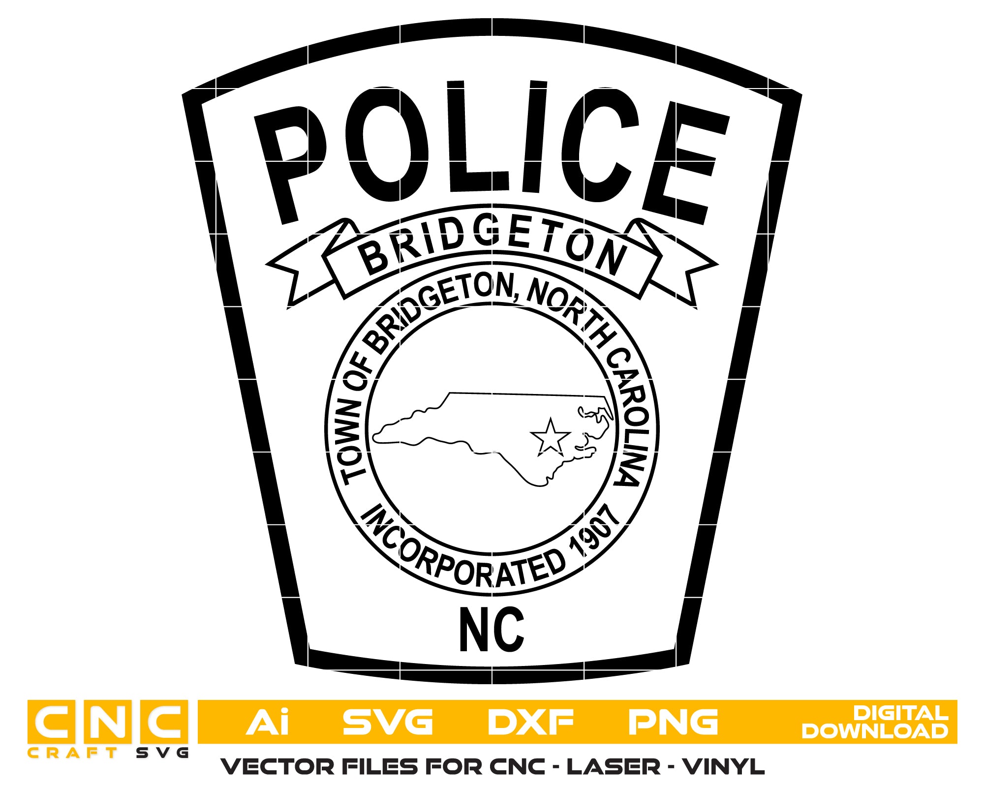 Bridgeton Police Department Patch SVG
North Carolina Police Patch Vector
Town of Bridgeton NC Seal Design
Law Enforcement Patch for Engraving
Bridgeton Police Emblem CNC File