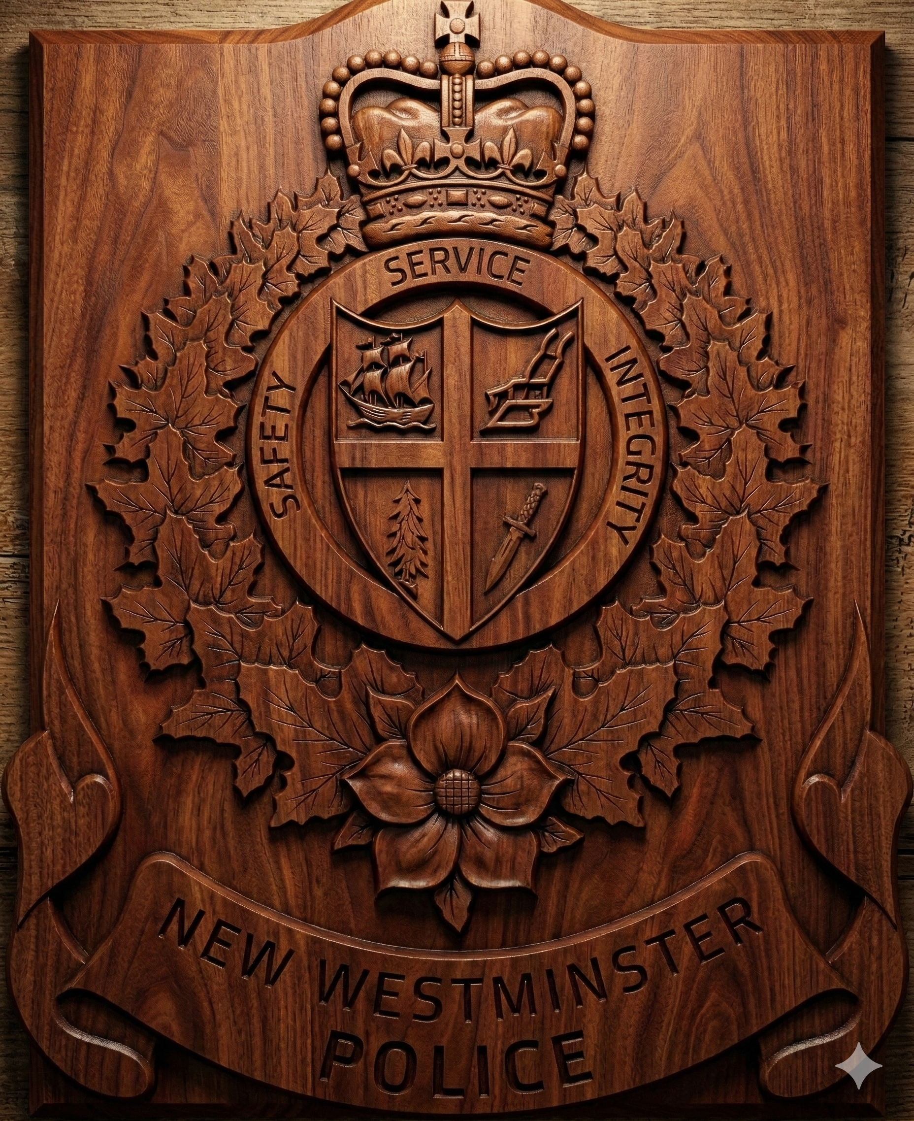 New Westminster Police Crest SVG
British Columbia Law Enforcement Vector
Canadian Police Crown and Wreath Emblem
Maple Leaf Police Engraving File
New Westminster Sign CNC Router File