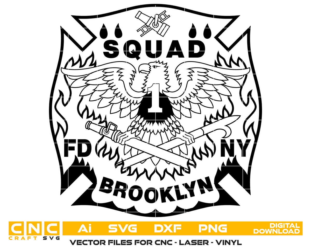 Brooklyn FDNY Squad 1 Fire Badge SVG New York Firefighter Vector