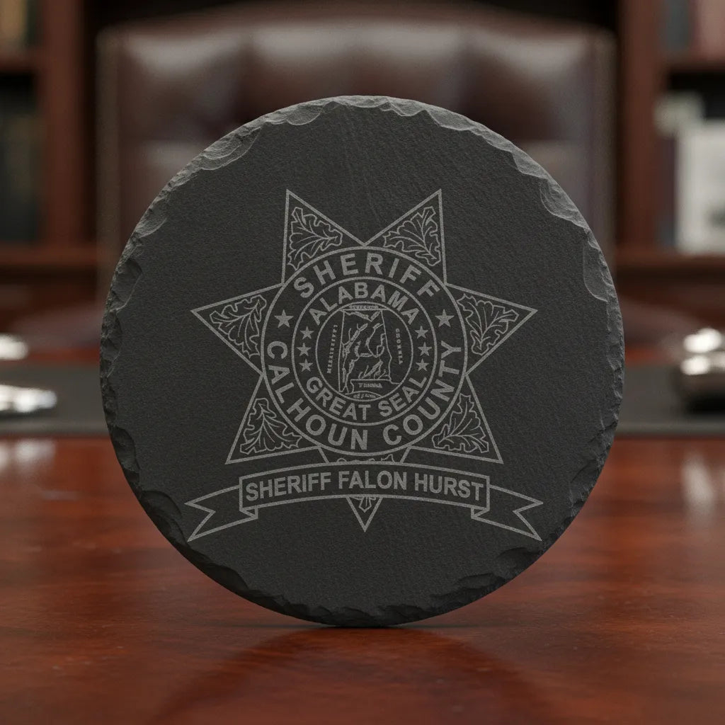 Calhoun County AL Sheriff Badge SVG
Alabama Law Enforcement Star Vector
Great Seal of Alabama Map Engraving
Oak Leaf Sheriff Star Sign CNC File
Custom Name Banner Vector for Lasers