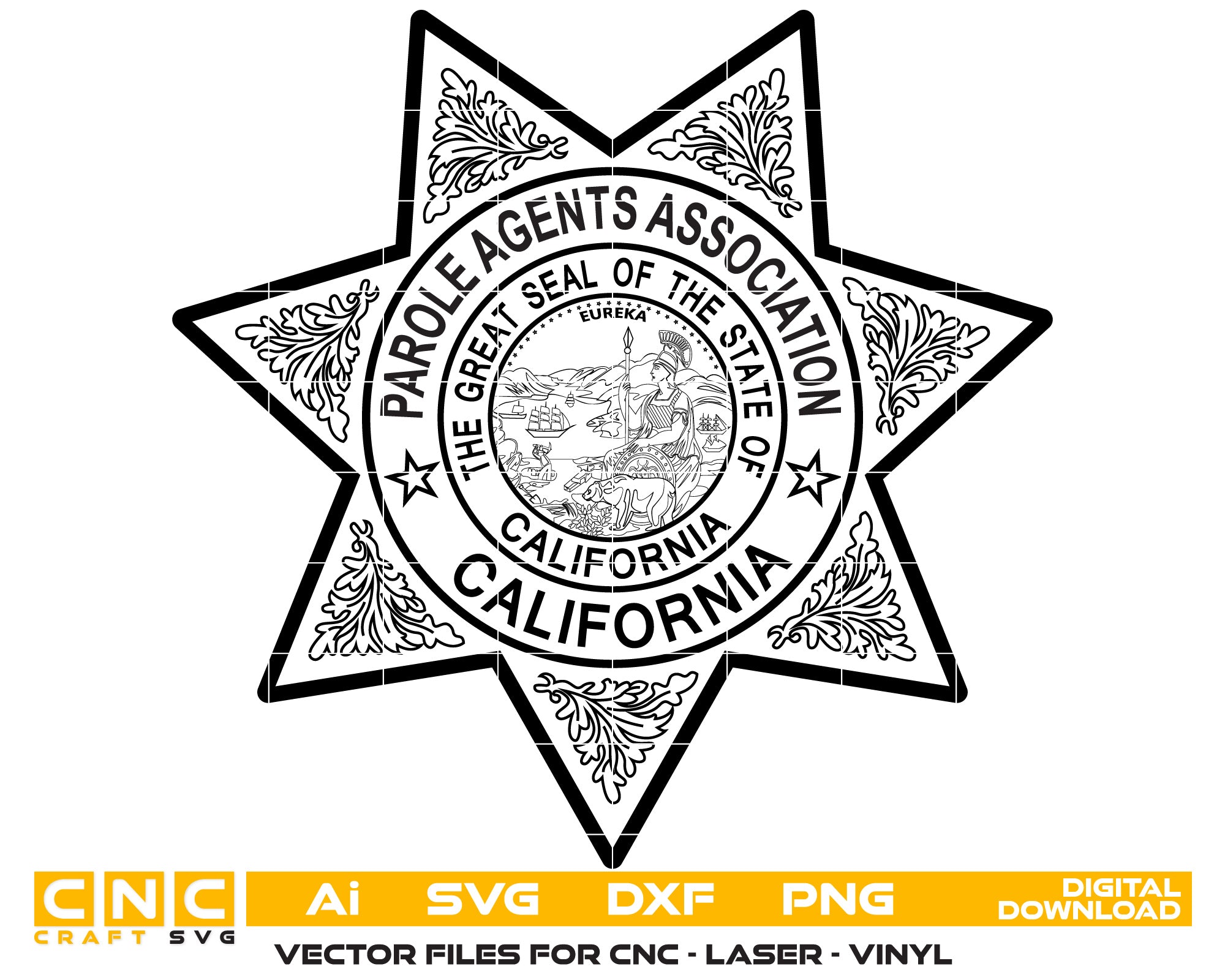 California Parole Agents Association Badge SVG, California Parole Agents Badge Vector, CPAA Badge SVG, California Parole Badge Emblem, Law Enforcement Association Badge Vector, Badge Engraving File