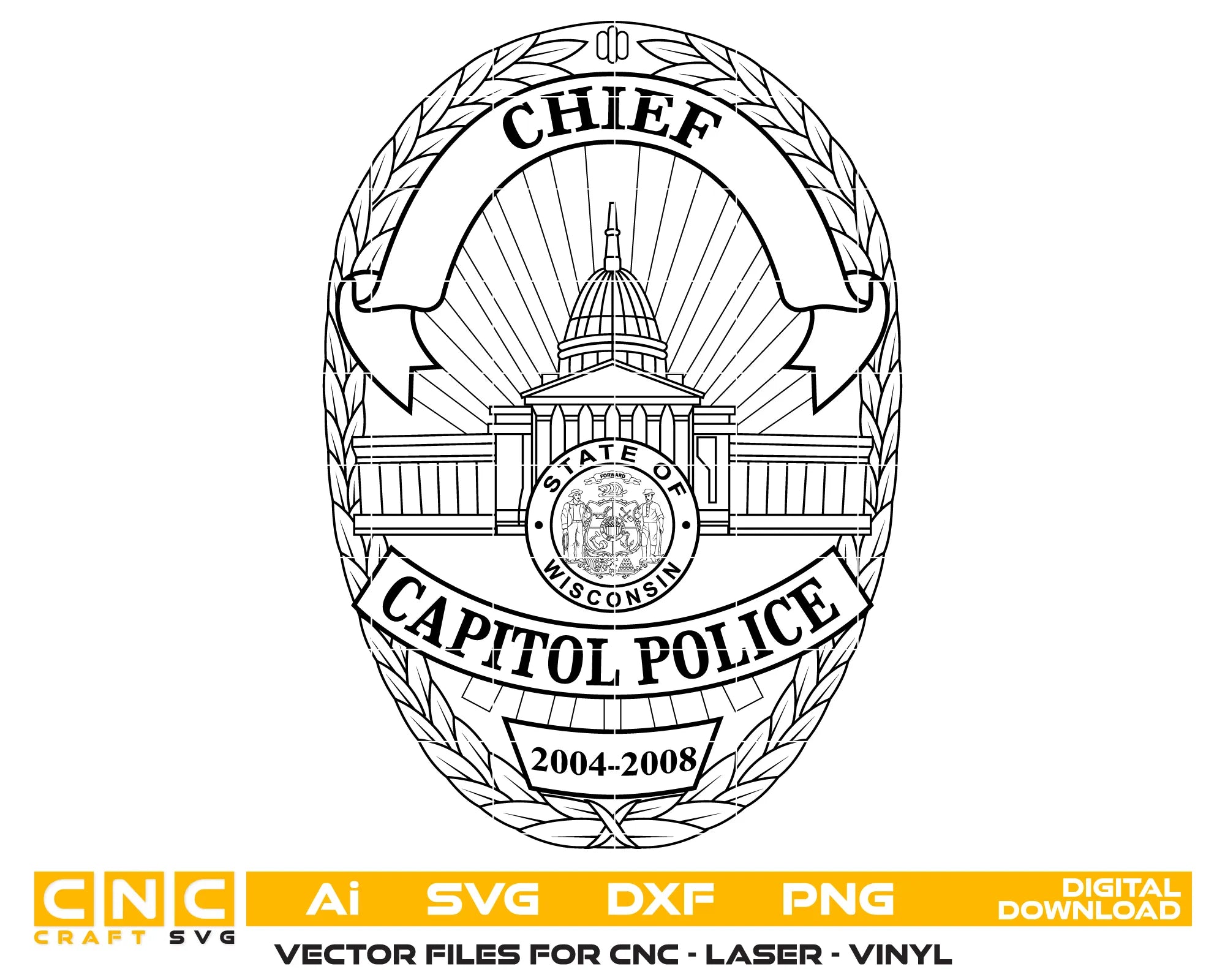 Capitol Police Chief Badge SVG Wisconsin Law Enforcement Vector