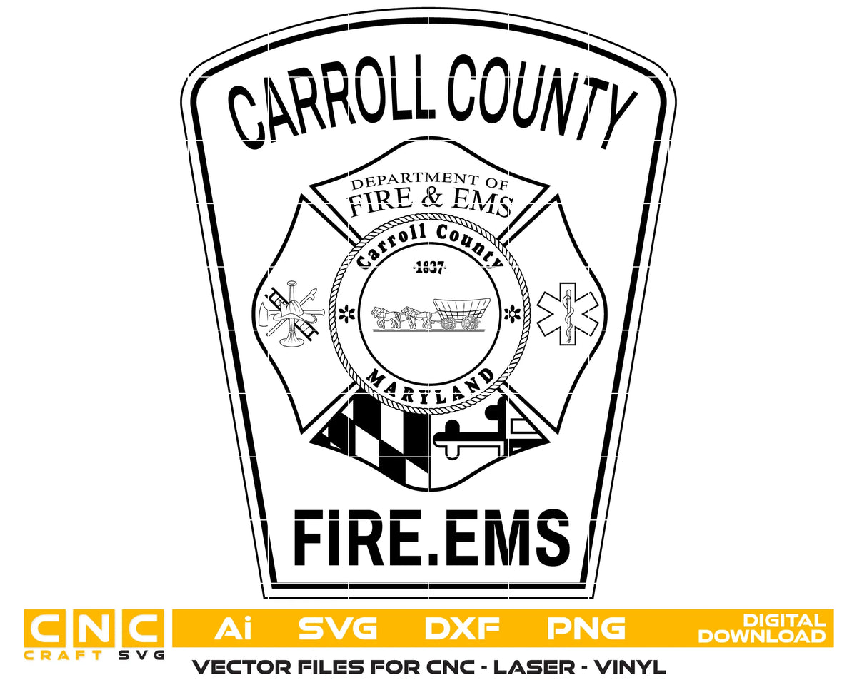 Carroll County Fire & EMS Patch Maryland SVG Firefighter Vector