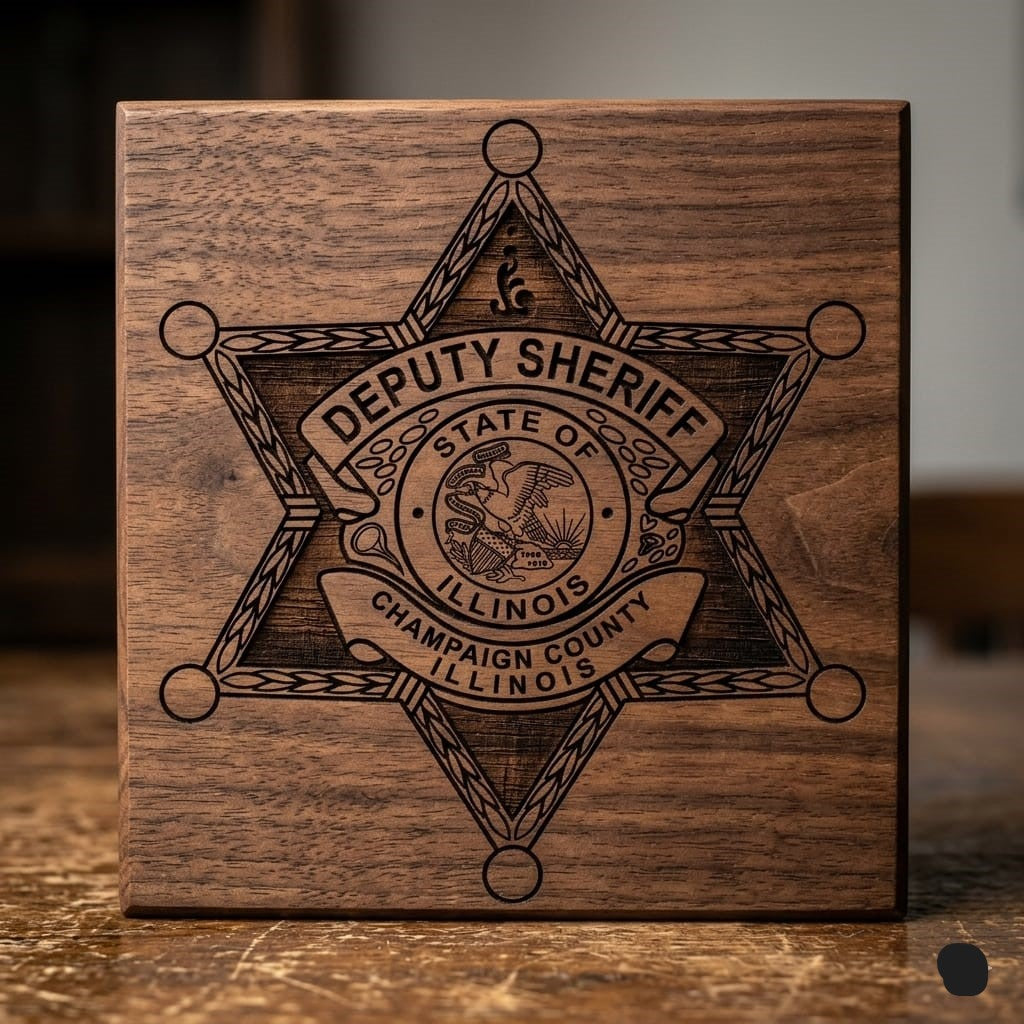 Champaign County Deputy Sheriff Badge SVG
Illinois Law Enforcement 6 Point Star Vector
State of Illinois Seal Engraving File
Deputy Sheriff Badge Sign CNC File
Star Police Shield Vector for Lasers