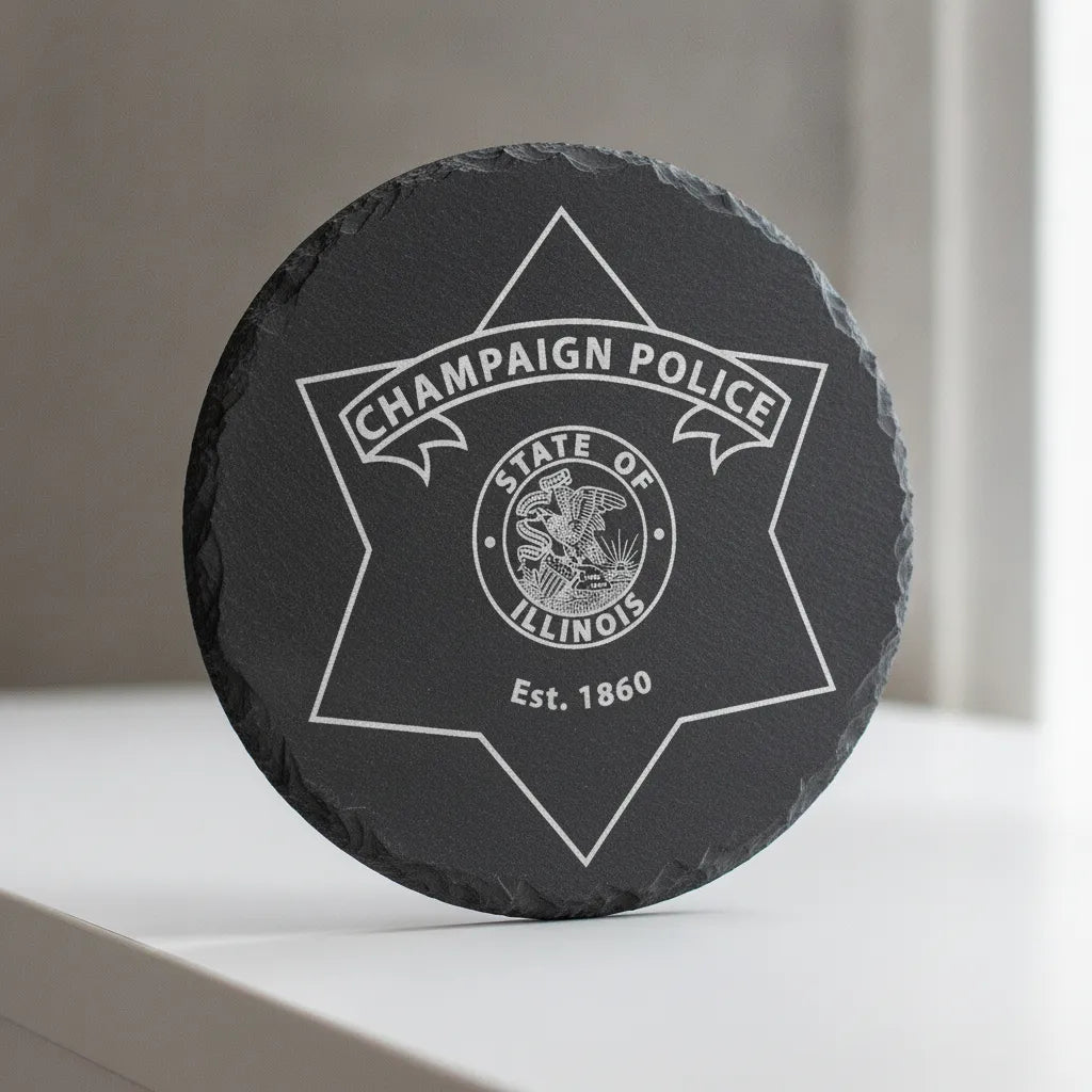 Champaign Police Department Badge SVG
Illinois Law Enforcement 6 Point Star Vector
State of Illinois Seal Engraving File
Champaign Police Star Sign CNC File
Police Badge Shield Vector for Lasers