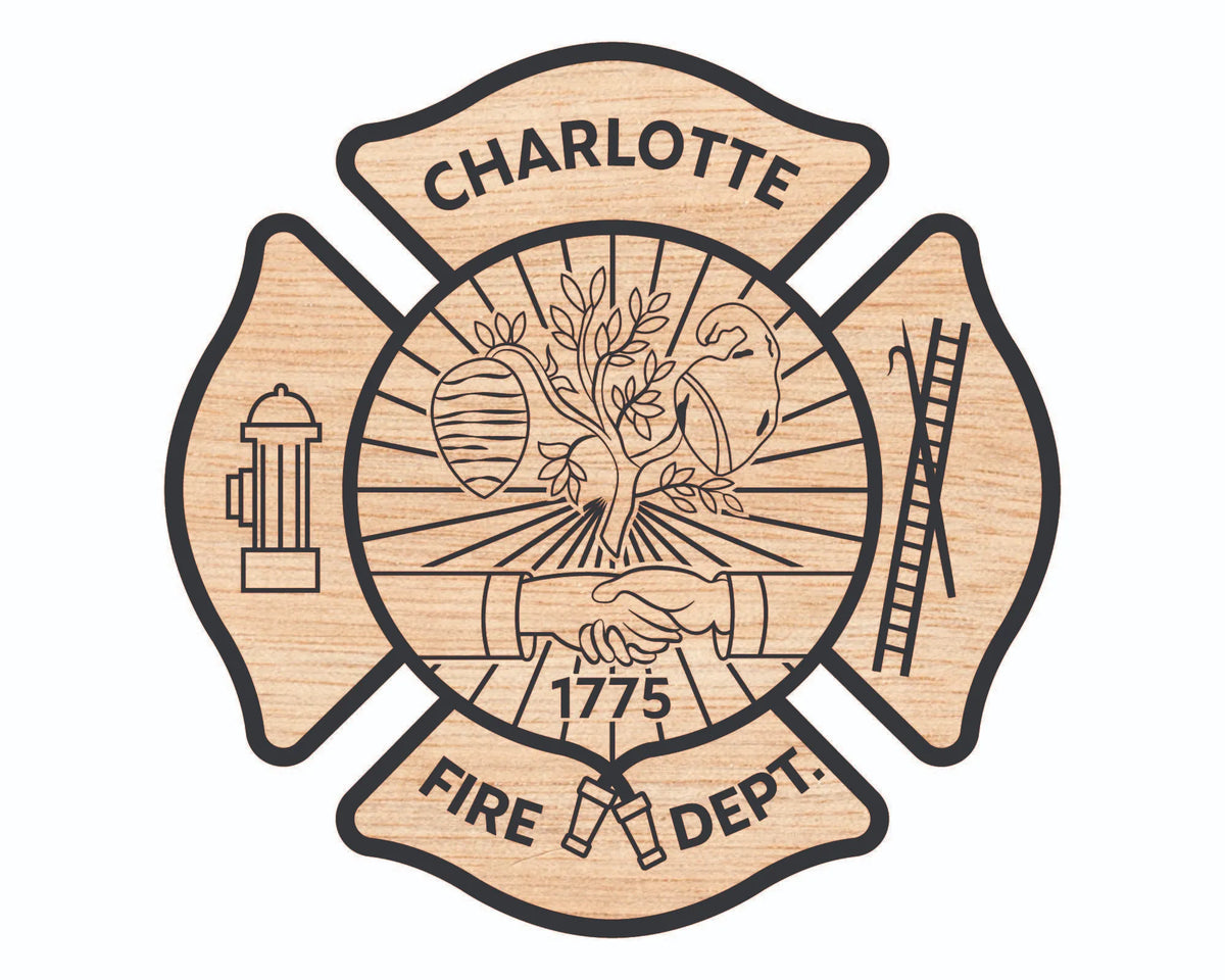 Charlotte Fire Department Logo SVG, Charlotte Fire Dept Vector, Charlotte Firefighter Emblem SVG, Fire Department Maltese Cross SVG, Firefighter Logo Vector, Fire Department Engraving File