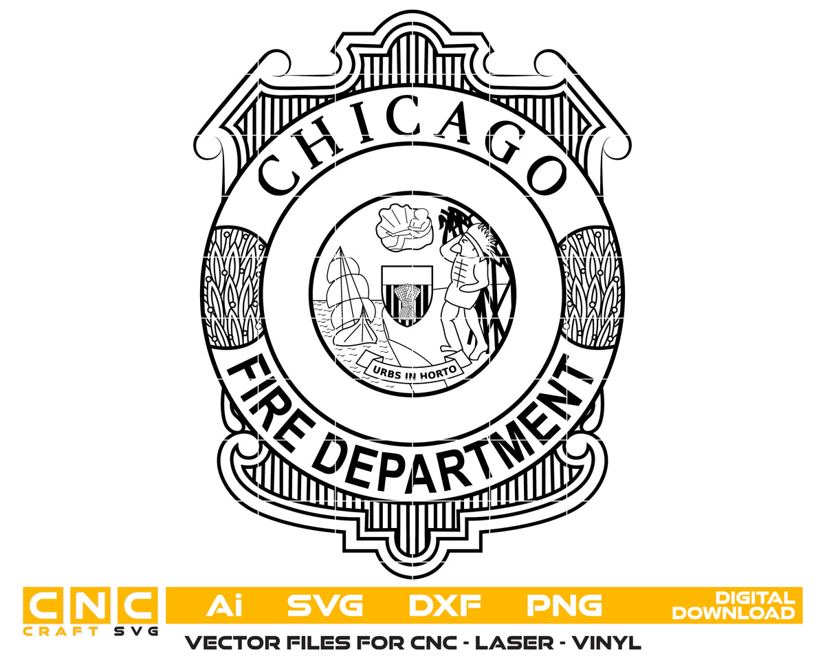 Chicago Fire Department Badge SVG Illinois Firefighter Vector