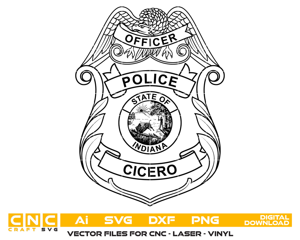 Cicero Police Officer Badge SVG Indiana Law Enforcement Vector