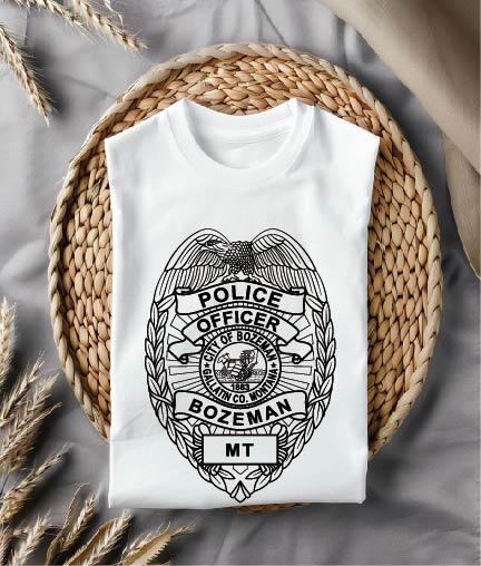 City of Bozeman Police Badge SVG for CNC
Bozeman Montana Police Officer Shield Vector
Montana Law Enforcement Emblem for Laser Engraving