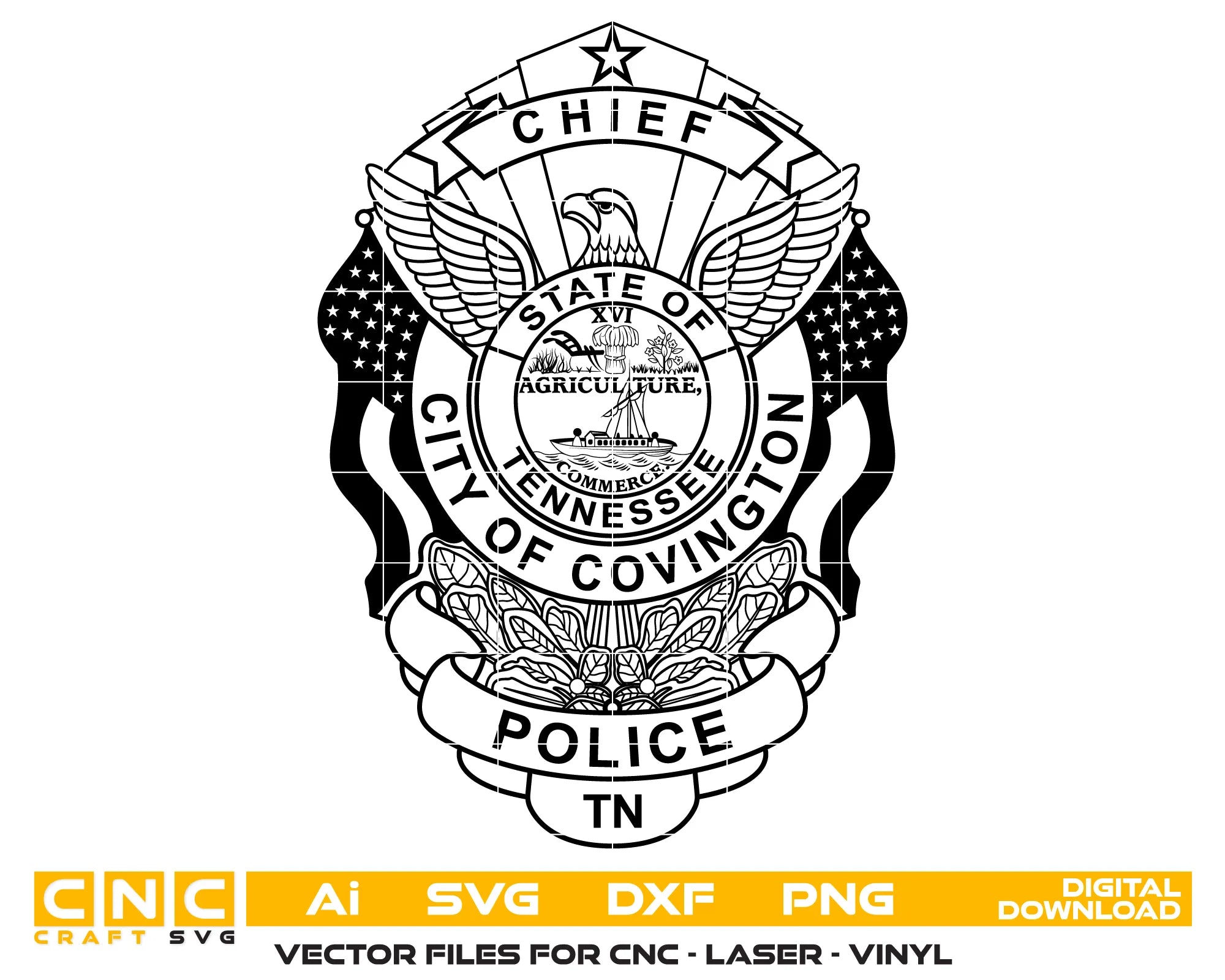 City of Covington Police Chief Badge SVG Tennessee Law Enforcement Vector
