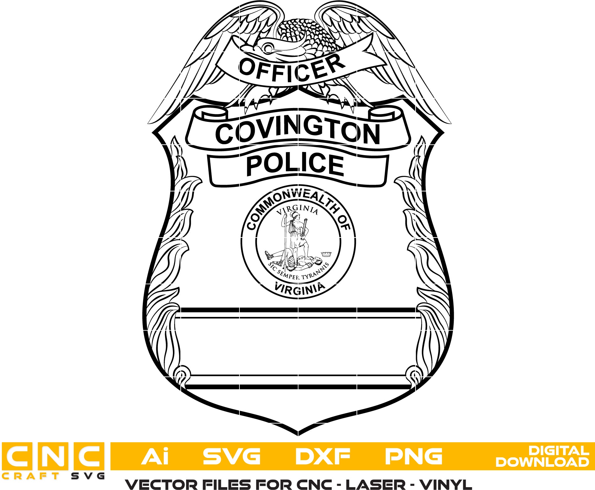 City of Covington Virginia Police Badge SVG for CNC
Covington VA Police Officer Badge Vector for Laser Engraving
Covington Virginia Law Enforcement Emblem for Wood Carving
Professional Covington VA Police Shield Vector Design
Covington VA Police SVG Logo for CNC Router Projects
