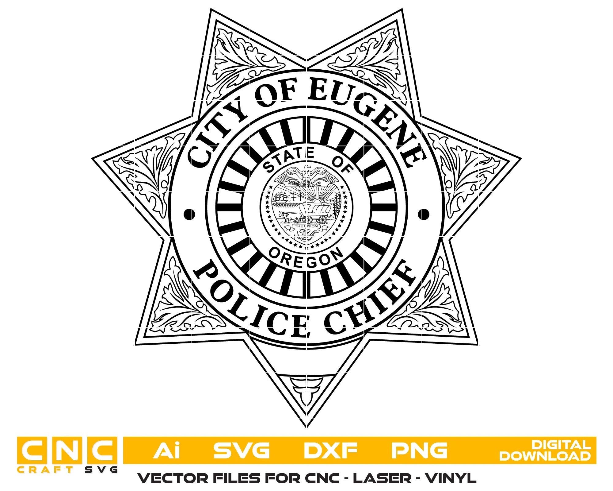 City of Eugene Police Chief Badge SVG Oregon Law Enforcement Vector