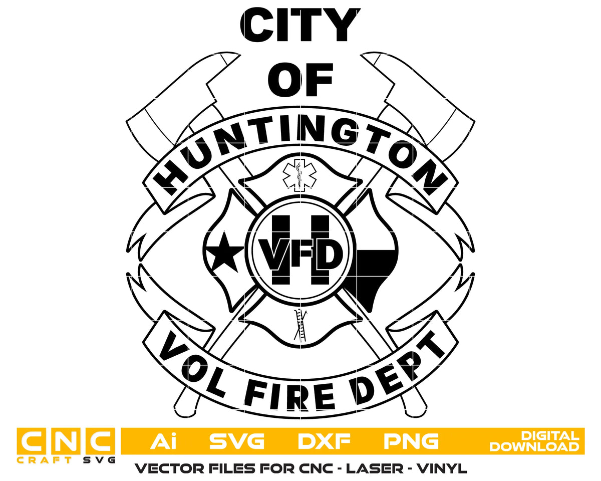 City of Huntington Volunteer Fire Department Badge SVG Fire Rescue Vector
