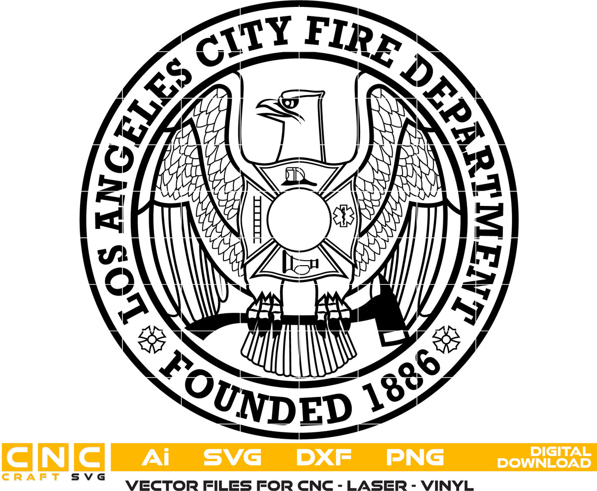 Download the City of Los Angeles Fire Department Badge SVG. High-quality LAFD California firefighter vector badge emblem optimized for CNC, vinyl cutters, and laser engraving at CncCraftSvg LLC.