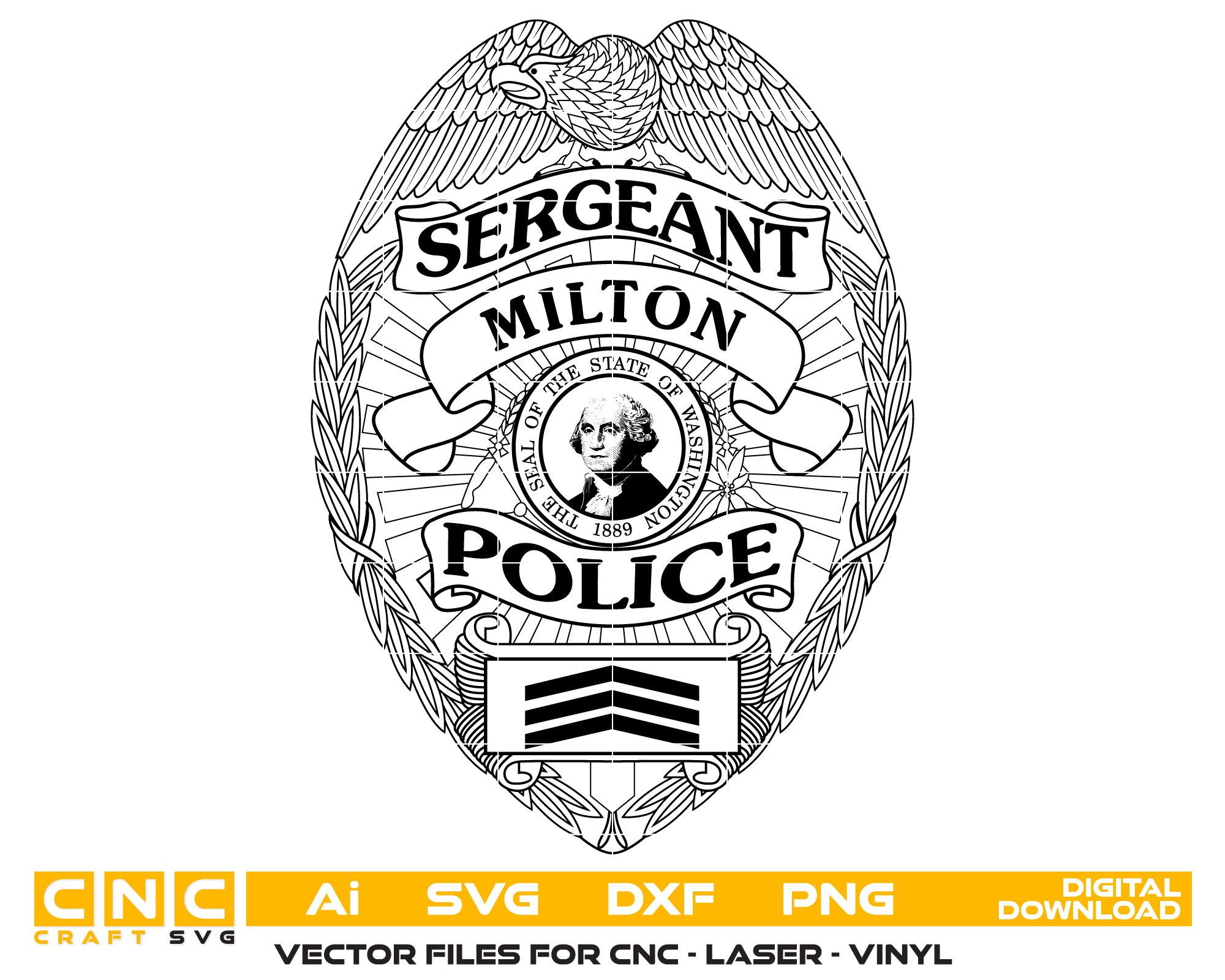 City of Milton Police Sergeant Badge SVG for CNC
Milton WA Police Sergeant Badge Vector for Laser Engraving
Milton Washington Police Emblem for Wood Carving
Professional City of Milton Law Enforcement Badge Design
Milton WA Police SVG Logo for CNC Router Projects