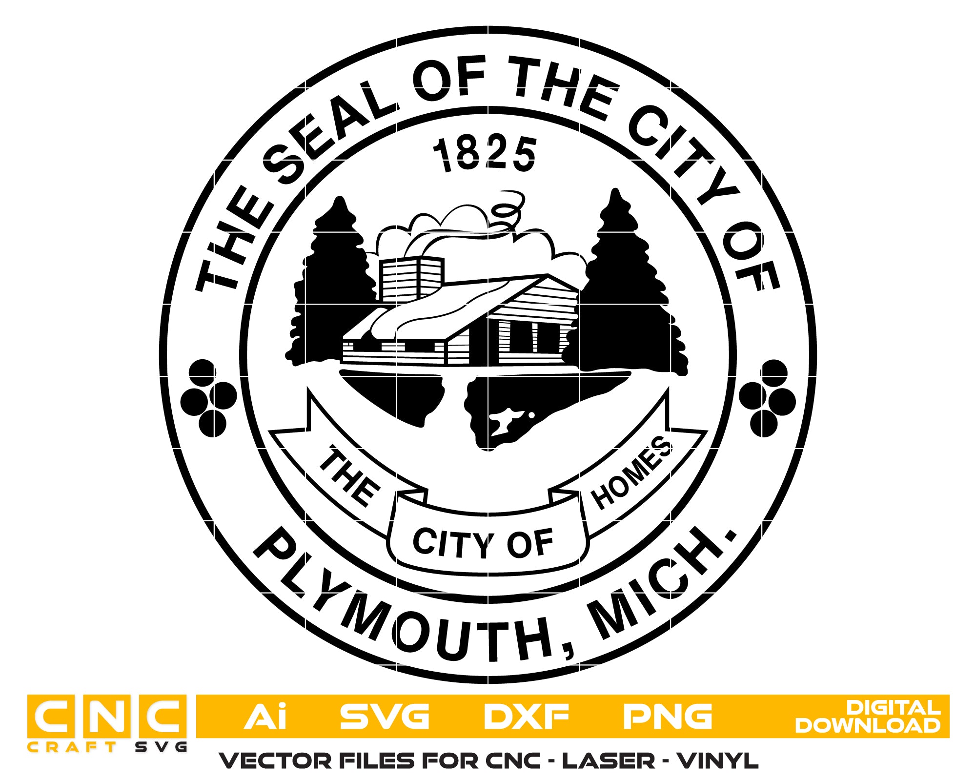 City of Plymouth Michigan Seal SVG for CNC
City of Plymouth MI Logo Vector for Laser Engraving
Plymouth Michigan City Seal for Wood Carving
Professional City of Plymouth MI Vector Design
Plymouth MI City SVG Logo for CNC Router Projects