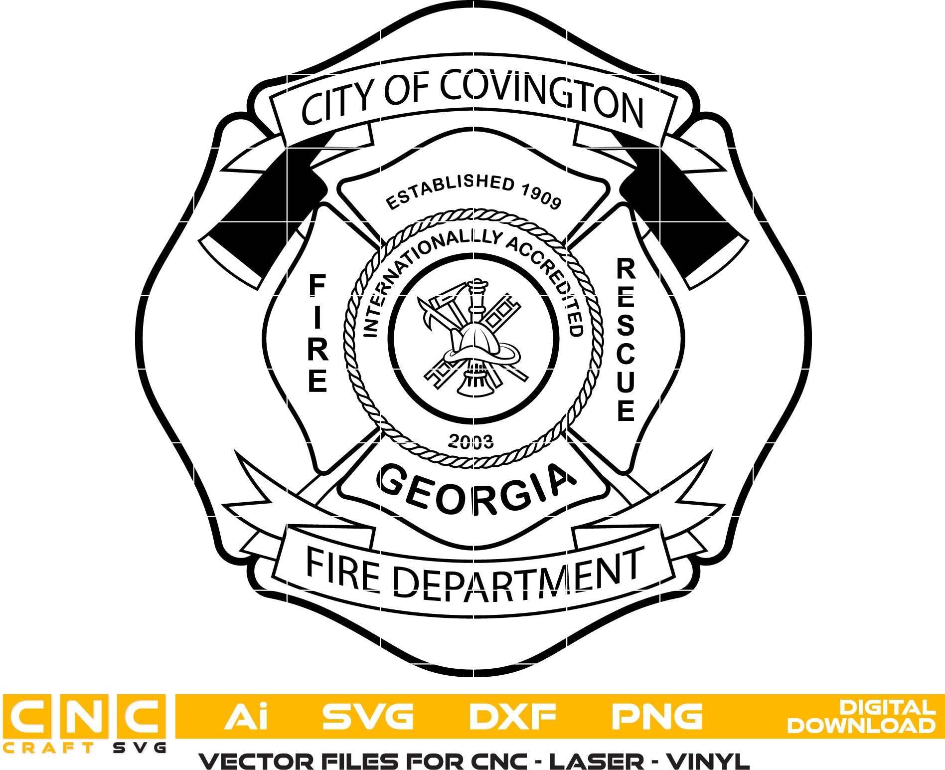 City of Covington Fire Dept Badge SVG
Georgia Firefighter Vector Design
Maltese Cross Fire Rescue Emblem
Crossed Axes Firehouse Sign Engraving File
Covington GA Fire Sign CNC Router File