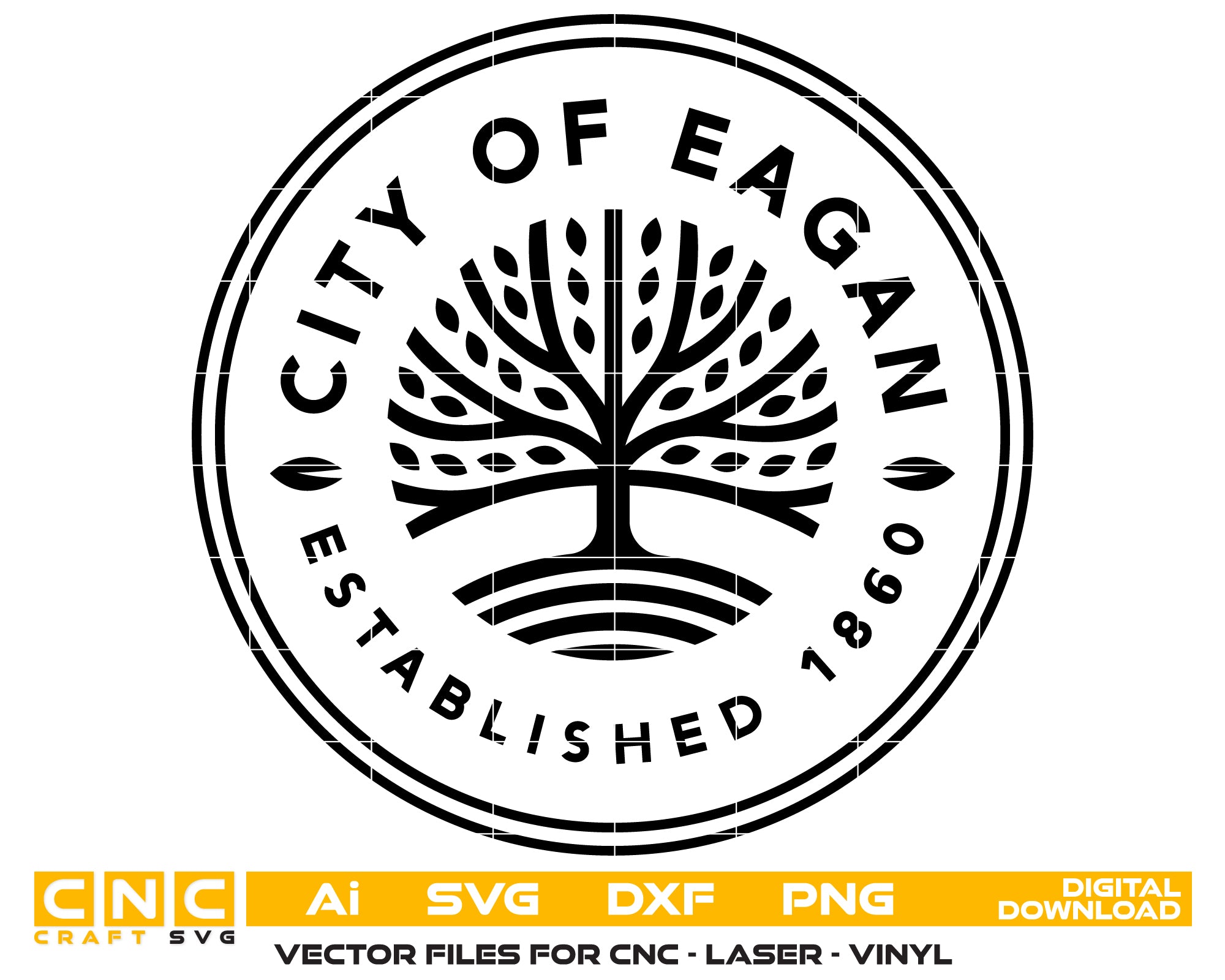 City of Eagan Logo SVG
Minnesota City Seal Vector
Stylized Tree Emblem
City Official Plaque Engraving File
City of Eagan Sign CNC File
