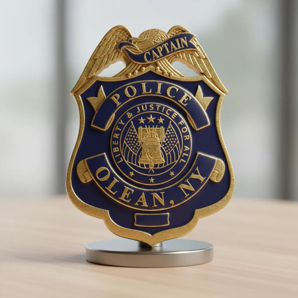 City of Olean Police Captain Badge SVG
New York Law Enforcement Vector Design
Liberty Bell Police Badge Engraving File
Olean NY Police Sign CNC File
Eagle Shield Badge Vector for Lasers