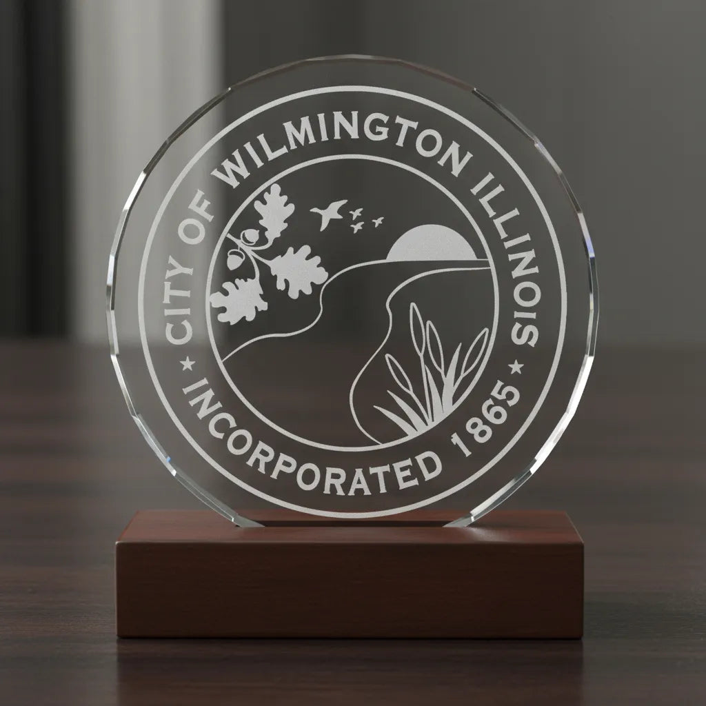 City of Wilmington Illinois Seal SVG
Illinois Municipal Vector Design
River and Nature Seal Engraving File
Wilmington City Sign CNC File
Scenic City Seal Vector for Laser Cutting