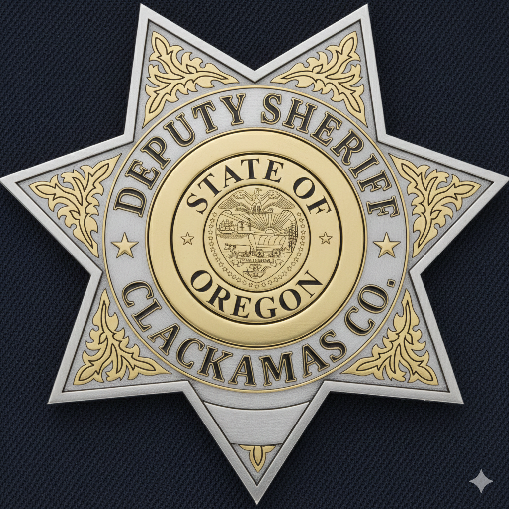 Clackamas County Sheriff Badge SVG
Oregon Deputy Sheriff Vector Design
Clackamas County 7-Point Star Badge
Law Enforcement Badge for Engraving
Oregon State Seal Police Emblem