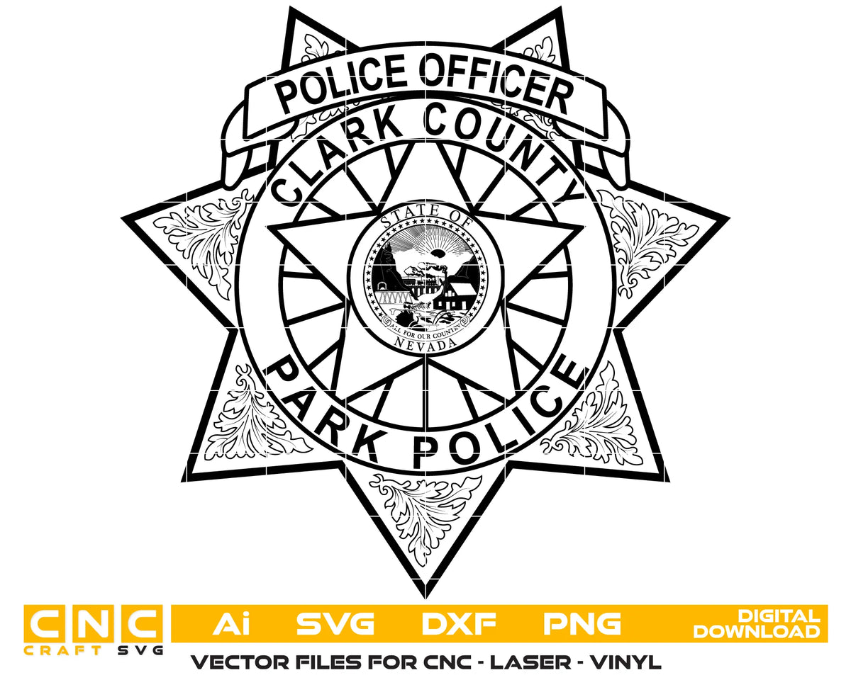 Clark County Park Police Officer Badge Nevada SVG Law Enforcement Vector