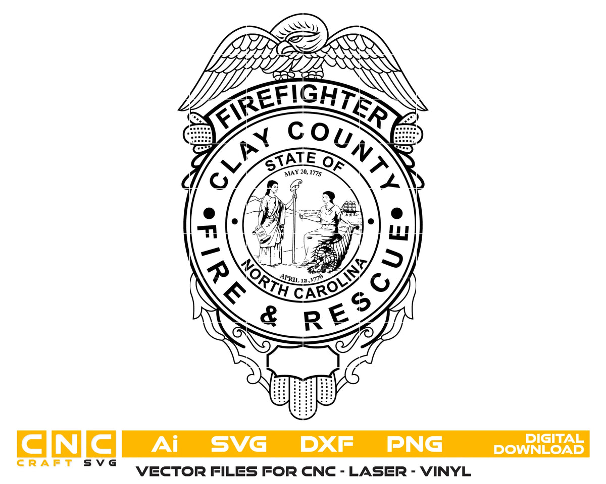 Clay County Firefighter Badge North Carolina SVG Fire Rescue Vector